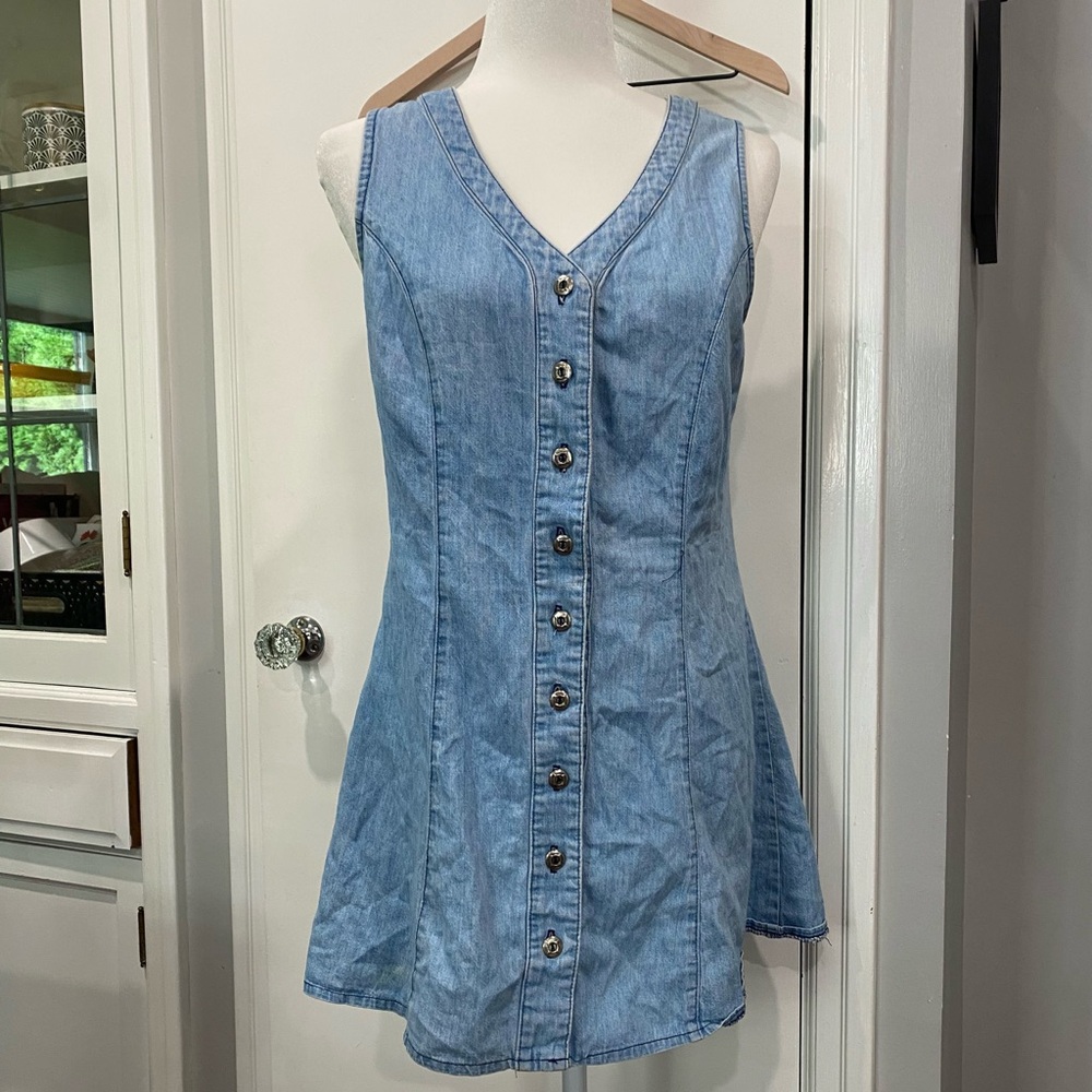 Vintage Vest Dress Denim Jean Button Down Slim-Fit Size - Picture 7 of 7